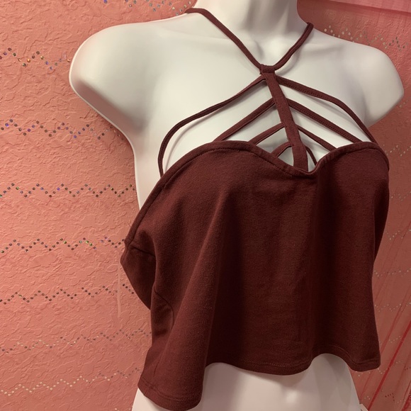 Charlotte Russe Maroon Strappy Crop Top L NWT - Picture 2 of 5